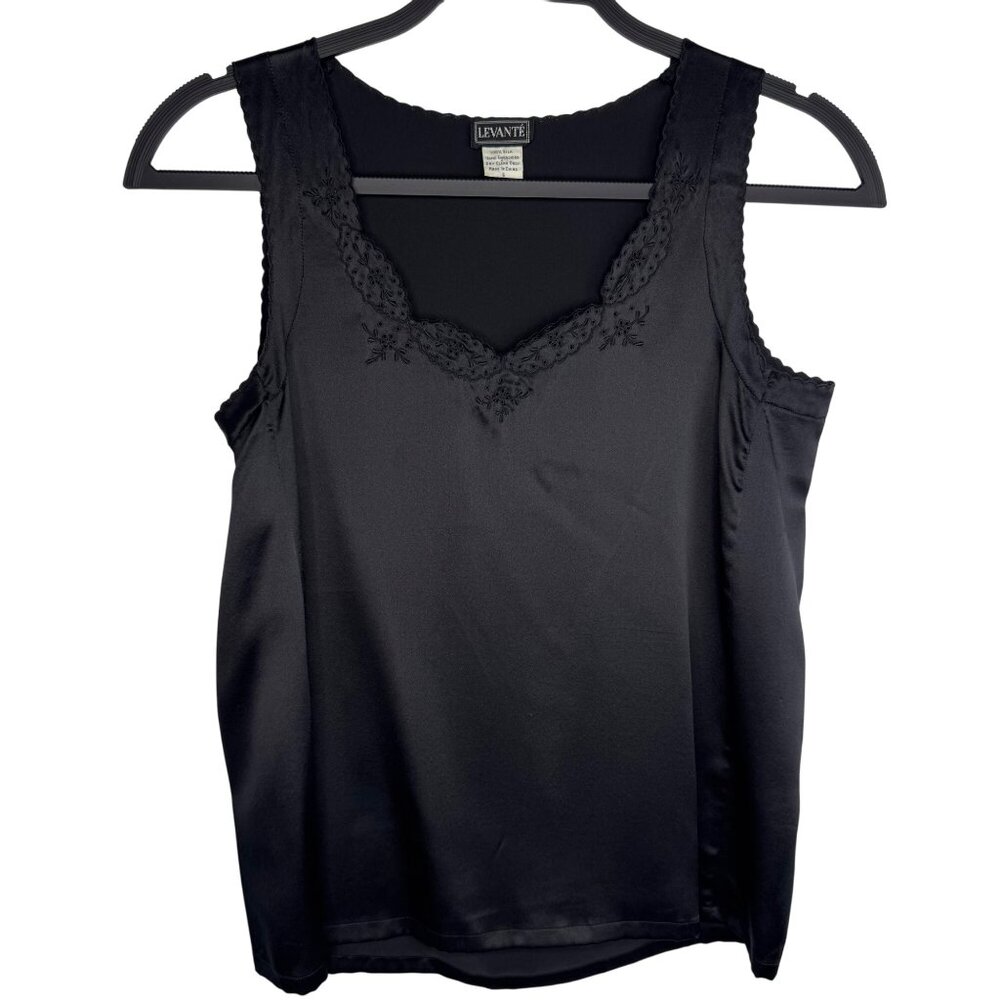Levante‎ Black 100% Silk Embroidered Camisole Top Size 6